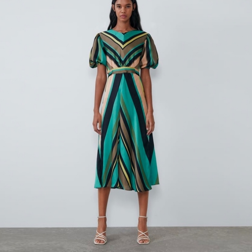 Zara Striped Midi Dress Size S